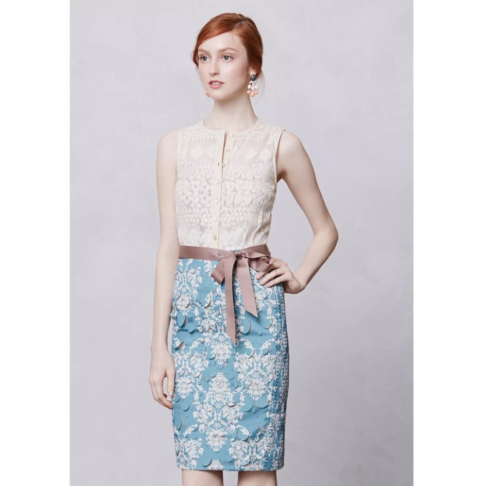NWOT Anthropologie Byron Lars Lasercut Fleur-De-Lys Lace Sheath Dress Size 0P